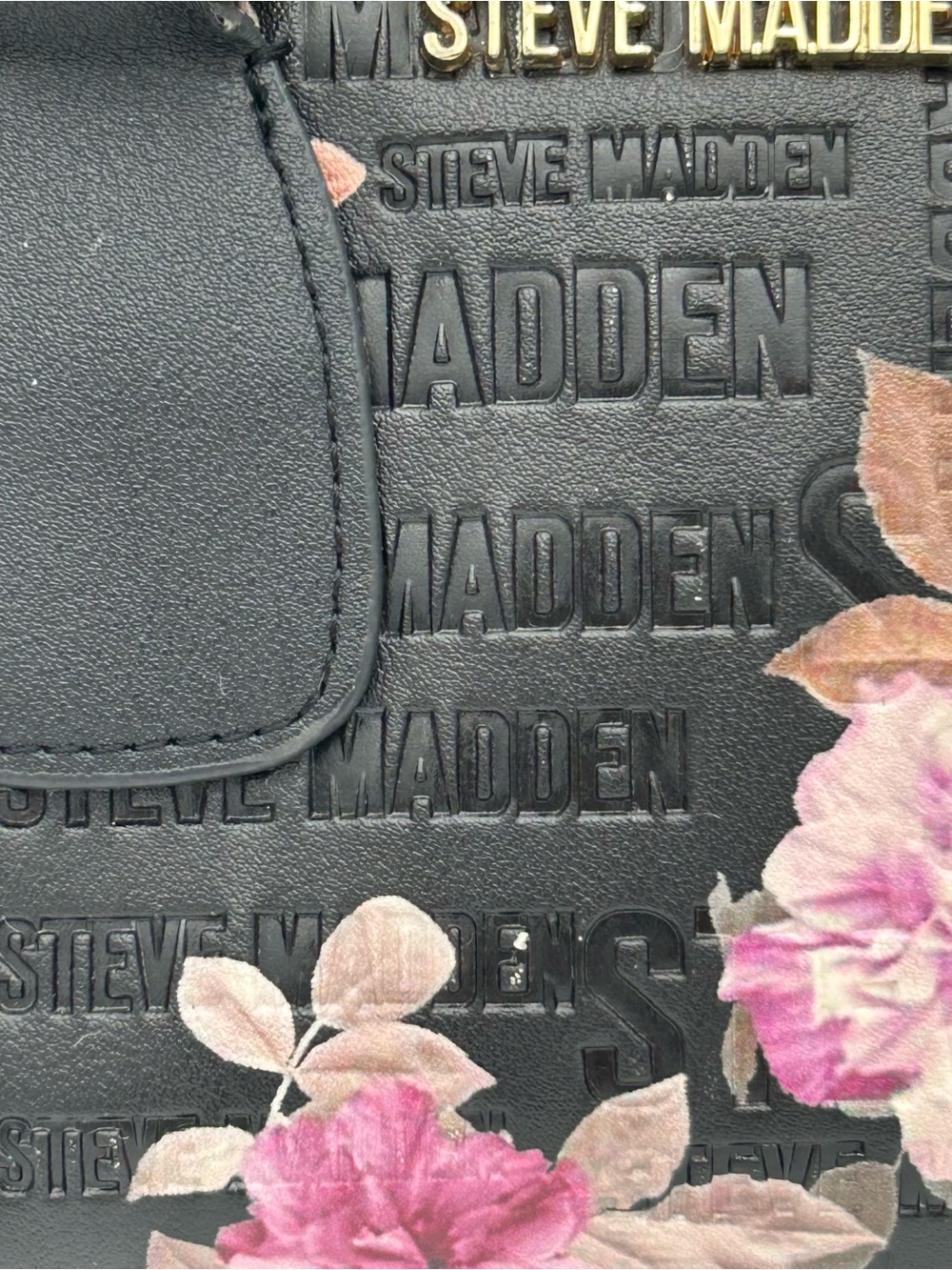 Steve Madden Black Floral Dome Satchel with Pink and Purple Blooms - Picture 3 of 16